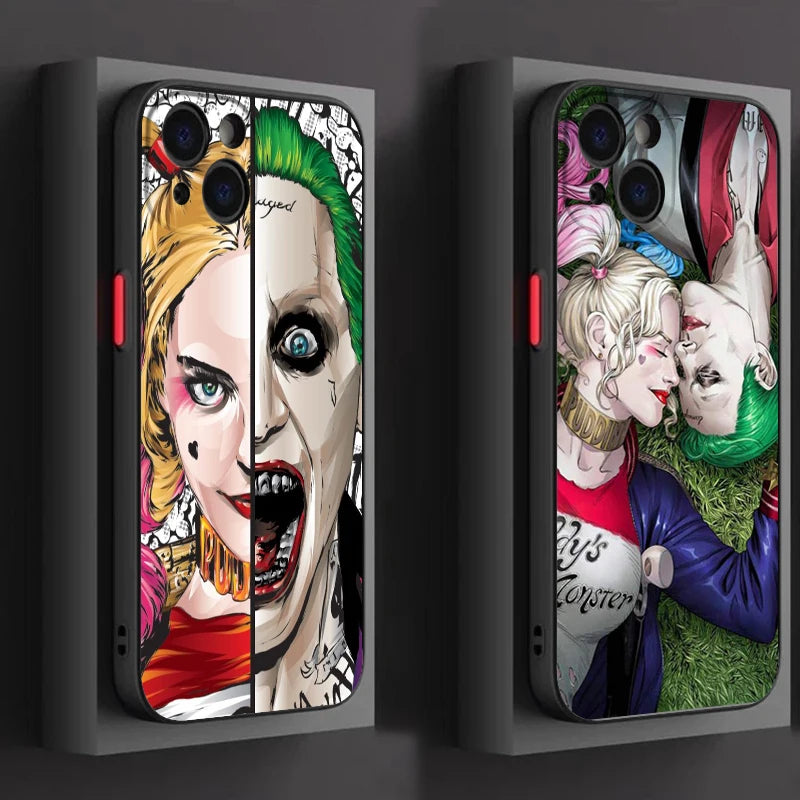 Capa de Proteção Translúcida Fosca Harley Quinn & Joker para iPhone 11, 12, 13, 14 e 15